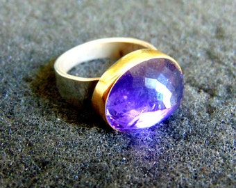 Silver and Gold Ring,Sterling Silver 18k Gold and Amethyst Statement Ring.Women's Ring,Rings for Women,Gift for Her,Artisan Jewelry