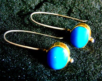 Silver and Gold Earrings,Sterling Silver 18k Gold and Turquoise Drop Earrings, Women's Gemstone Earrings,Gift for Her,Artisan Jewelry