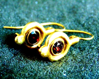 Pendientes de oro de 18 quilates, pendientes de granate de oro 750, pendientes colgantes de oro macizo para mujer, pendientes vintage para mujer, pendientes de piedras preciosas para ella, idea de regalo