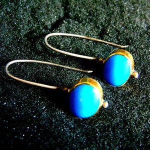 Silver and Gold Earrings,Sterling Silver 18k Gold and Turquoise Drop Earrings, Women&#39;s Gemstone Earrings,Gift for Her,Artisan Jewelry