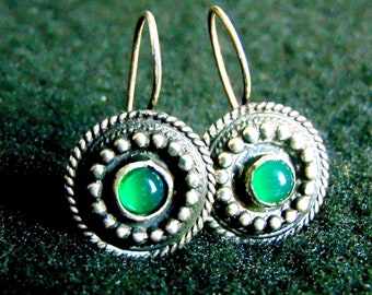 Pendientes de ágata verde, pendientes colgantes de piedras preciosas Boho, pendientes artísticos boho, pendientes étnicos gitanos únicos, aretes griegos tribales vintage