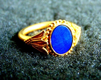 Solid Gold Signet Ring, Lapis Lazuli Ring, Womens Signet Ring, Chevalier Ring, Pinky Ring Women, Greek Ethnic Ring, Dainty Oval Signet Ring