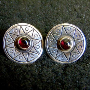 Stelring Silver Earrings,Silver 925 and Garnet Stud Earrings,Women's Vintage Earrings,Gemstone Earrings for Women,Gift for Her,Greek Art