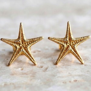 14 Karat Gold Starfish Earrings, Unusual Greek Artistic Earrings, Elegant Formal Earrings for Women, Large Boho Earrings image 1