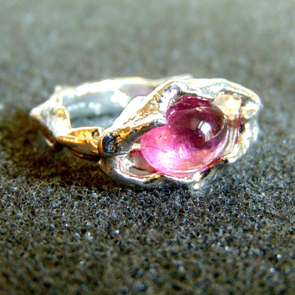 Unique Pink Tourmaline Ring, Nature Ring Silver, Organic Form Ring, Boho Tree Branch Ring, Silver Twig Ring, Branch Engagement Ring