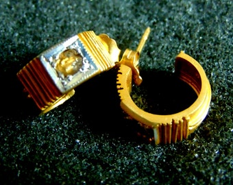 18k Gold Ohrringe, Gelbgold, Weißgold und Diamant Ohrringe, Damen Vintage Gold 750 Ohrringe, Geschenk für Frauen, Geschenk für sie, Handwerker Schmuck