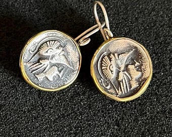 Aesthetic Athena Earrings,925 Silver Drop Athena Earrings,Stunning Ancient Greek Coin  Earrings,Greek Goddess Earrings, Greek Coin Earrings