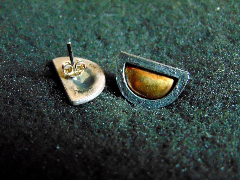 Women/'s Minimal Stud Earrings,Geometric Earrings,Gift for Her Silver and Gold Earrings,Oxidized Sterling Silver and 18k Gold Earrings