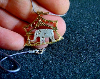 Broche-pendentif Argent Sterling Boule Avec éléphant De Cirque - Occasion - Bijou Vintage