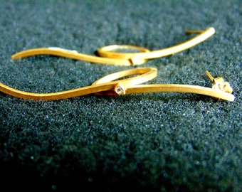 Pendientes colgantes de oro de 18 quilates, pendientes de oro macizo de 750 diamantes, pendientes minimalistas para mujer, pendientes de vanguardia, regalo para ella.