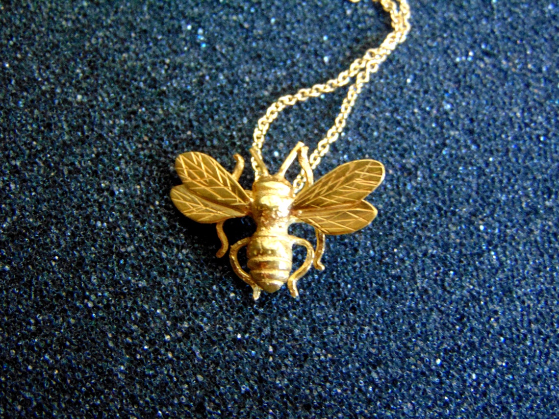 Gold Bee Necklace Bee Pendant Necklace Honey Bee Necklace Etsy