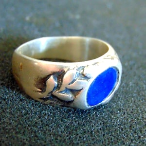 Rustic Mens Ring, Lapis Lazuli Ring Men, Laurel Leaves Engraved Ring, Sterling Silver Pinky Ring Men, Oval Men&#39;s Signet Ring, Gents Ring