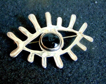 Sterling Silber Eye Brosche: Artisan Onyx Edelstein-Schmuck