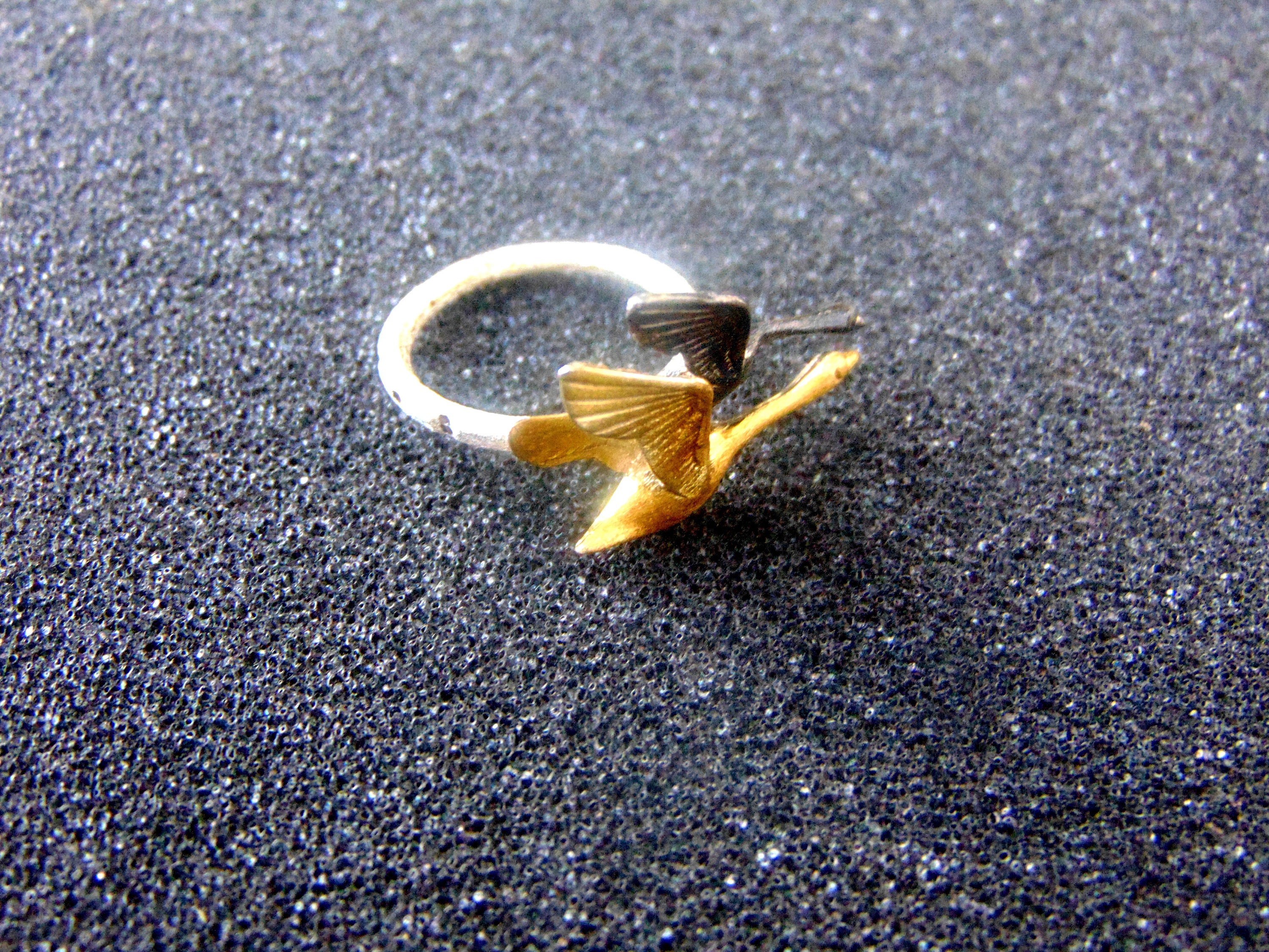 Sterling Silver Swan Ring: Gold Plated & Oxidized Bird Statement