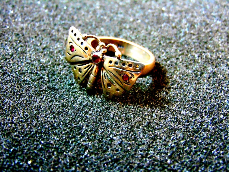 Stunning silver and rubies butterfly ring-925 silver butterfly ring-Precious stones silver ring-Gemstone ring-Women's statement ring image 2