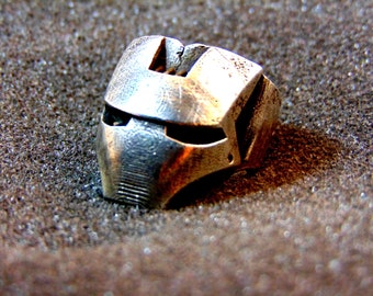 Sterling Silver Iron Man Helmet Ring - Geeky Superhero Statement Ring