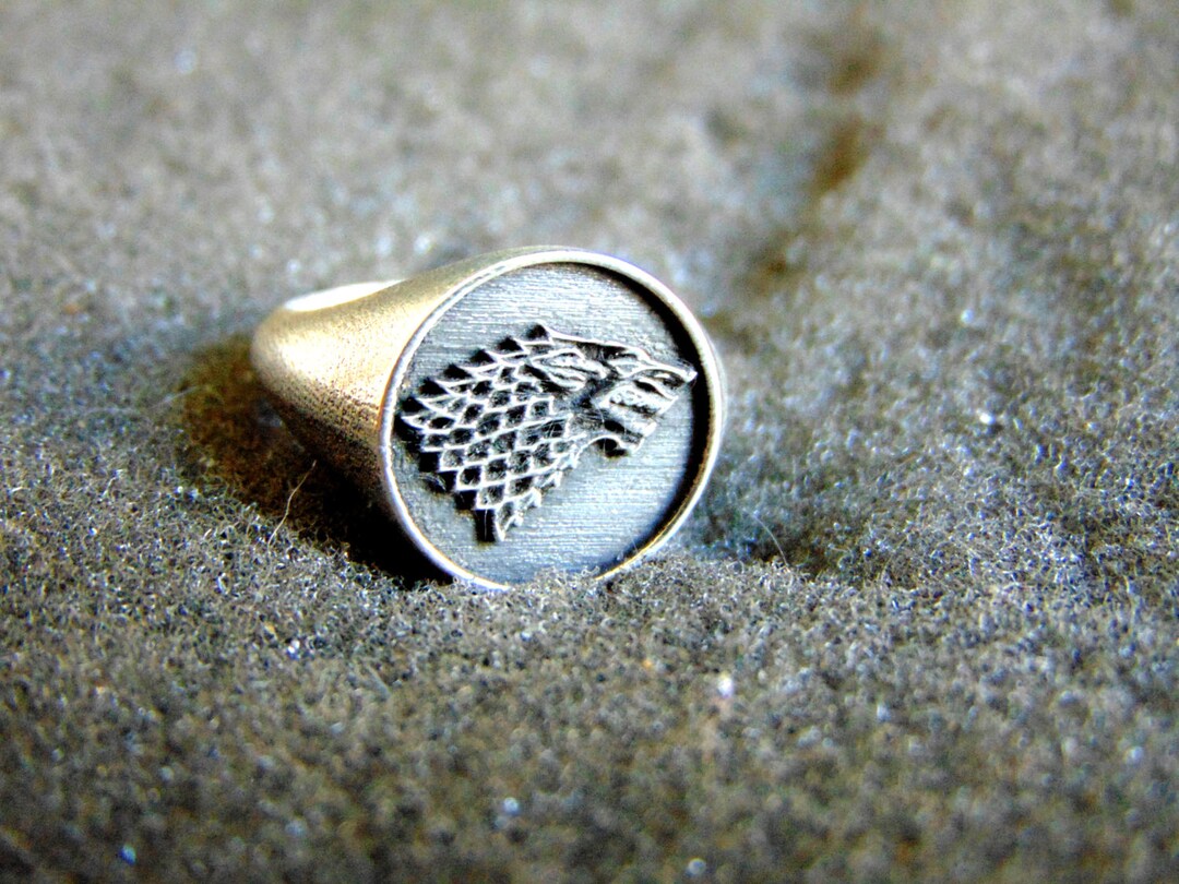 Silver Signet Ring house Stark Inspired Ring sterling Silver Wolf