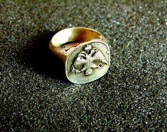 Beautiful sterling silver byzantine signet ring-Two headed eagle ring-Orthodox Christian signet ring-Men's silver rings-Artisan jewelry
