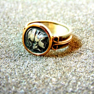 Athena Coin Ring: 18k Gold & Sterling Silver Ancient Greek Replica