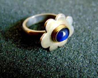 Stunning silver and gold flower ring-Chalcedony women's statement ring-925 silver and 14k gold gemstone ring-Artisan jewelry-Greek art