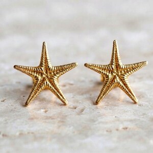 14 Karat Gold Starfish Earrings, Unusual Greek Artistic Earrings, Elegant Formal Earrings for Women, Large Boho Earrings image 5