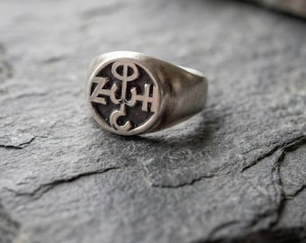 Silver Christian Orthodox Ring, Faith Byzantine Ring, Greek Letters Chevalier Ring