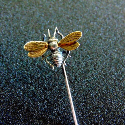 Bee Brooch, Bug Brooch Pin, Insect cheapest Brooch, Silver and Gold Stick Pin, 18k Gold and Silver Lapel Pin, Men Animal Stick Tie Pin, Gents Jewelry