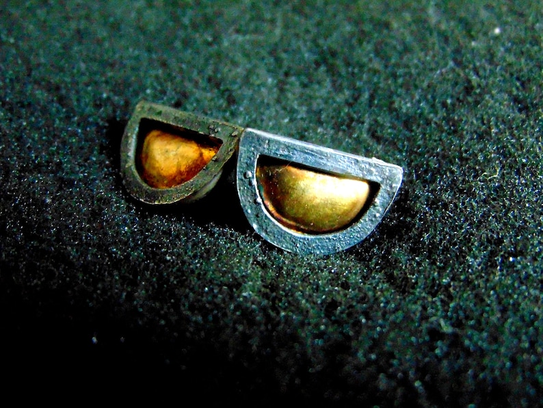 Women/'s Minimal Stud Earrings,Geometric Earrings,Gift for Her Silver and Gold Earrings,Oxidized Sterling Silver and 18k Gold Earrings