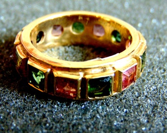 18k Gold Tourmaline Ring Band: Artisan Gemstone Jewelry