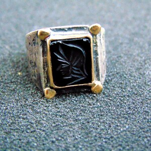 Greek Warrior Ring, Mens Black Onyx Ring, Men Rustic Ring, Engraved ...