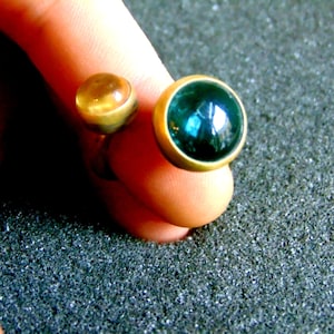 Atemberaubender 18k Gold, Sterling Silber, Peridot und Citrin Ring-Damen Silber und Gold Statement Ring-Edelstein Damenringe-Artisan Schmuck