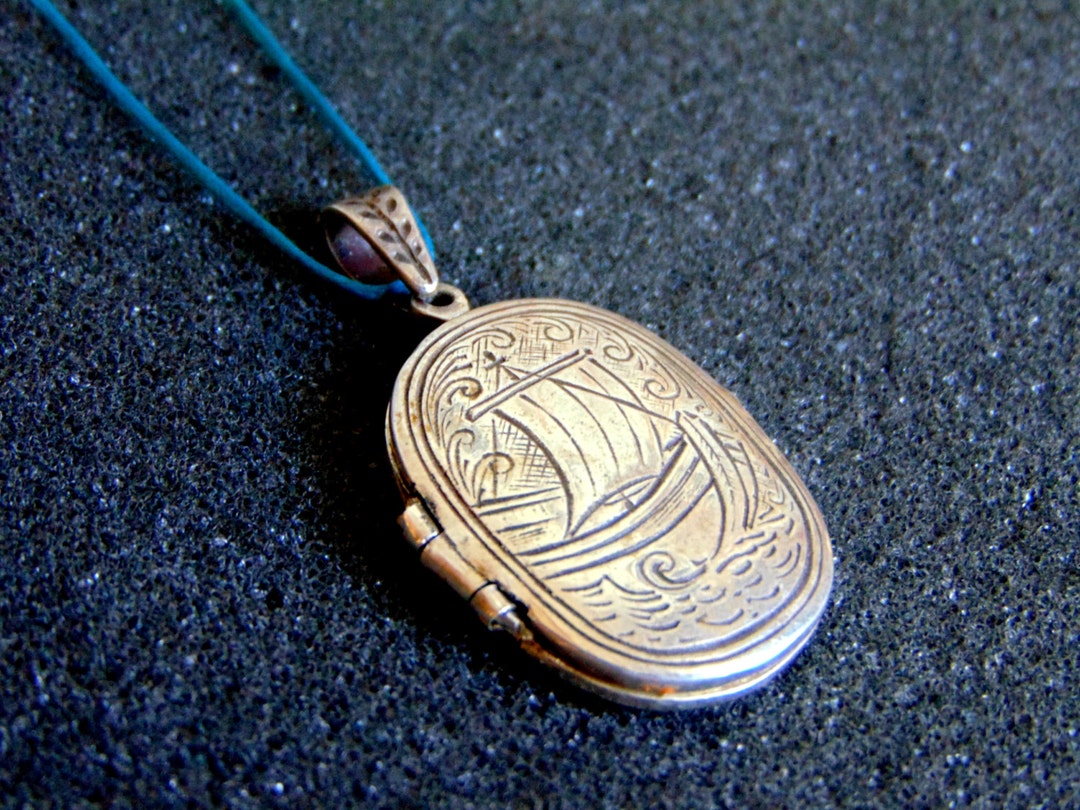 Engraved Sterling Silver Sailing Ship Locket - Artisan Greek Art - Etsy
