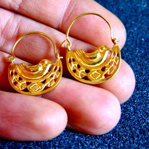Beautiful 14k Solid Gold Bird Earrings-yellow Gold Byzantine Earrings ...