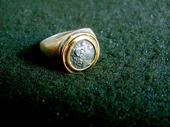 Silver and Gold Ring,Sterling Silver 14k Gold Sig… - image 1