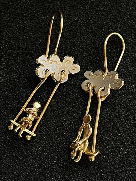 Kids Swing Funny Earrings, Quirky Silver Earrings, Gold