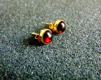 18k Gold Garnet Stud Earrings, Red Gemstone Studs for Women, January Birthstone Jewelry