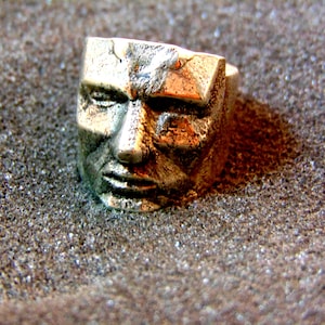 Stunning human face silver ring-Sterling silver head ring- Polygon face ring-Unusual silver men&#39;s ring-Men statement ring-Artisan jewelry