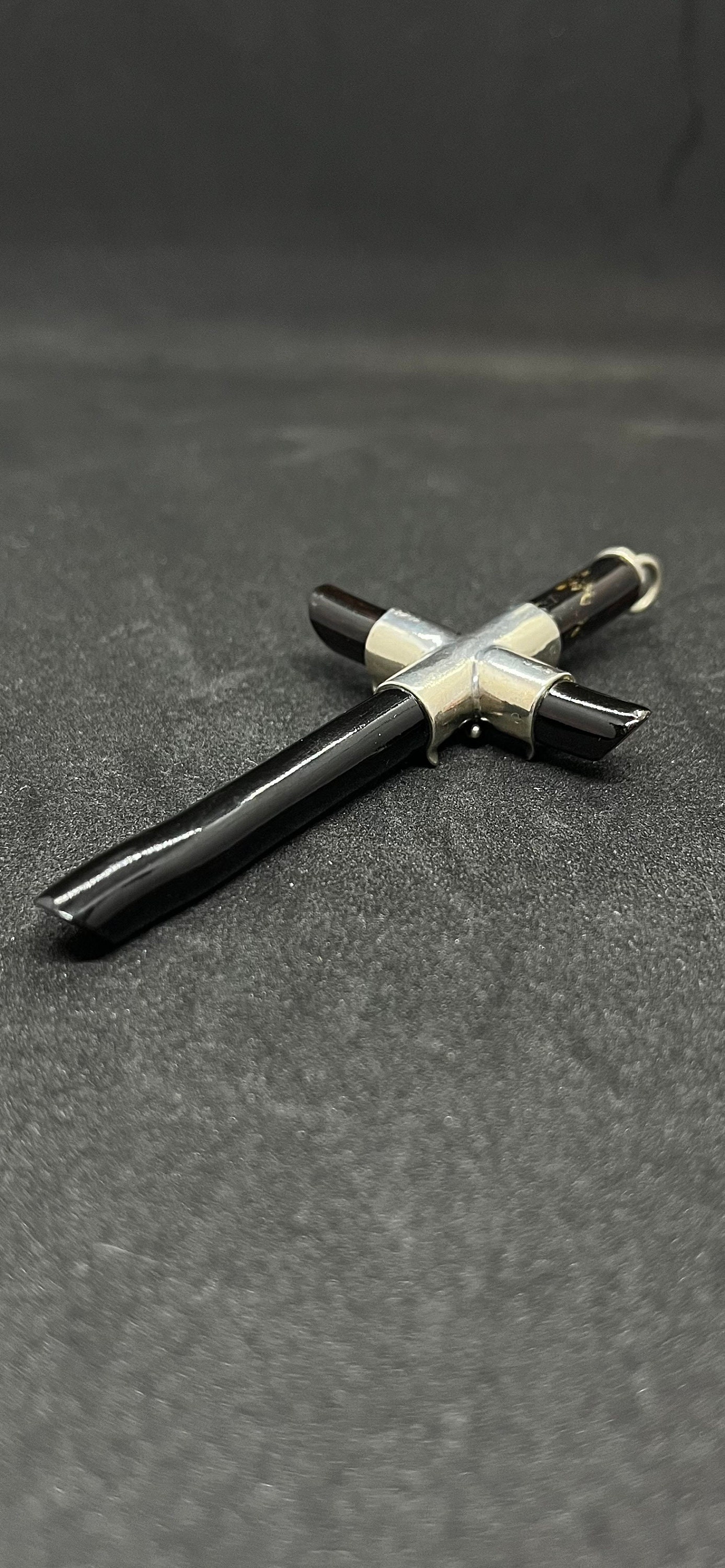 Black Coral Cross Pendant, 925 Silver and Black Coral Cross