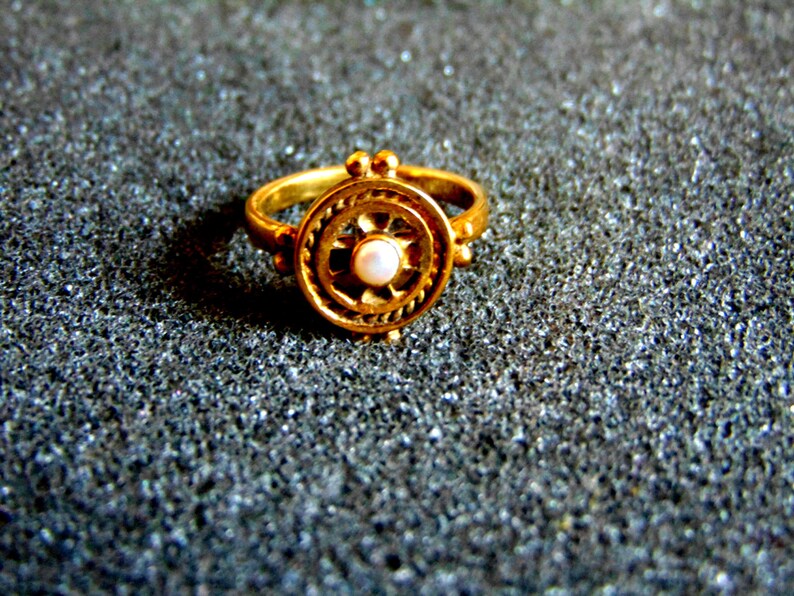 Unique Solid Gold Pinky Ring 18k Solid Gold Pearl Ring Pinky Etsy