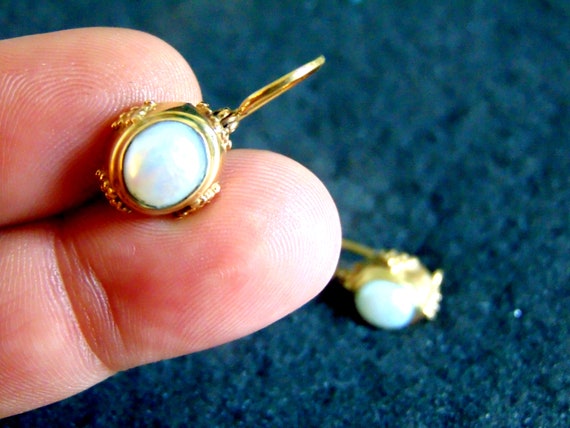 18k Gold Drop Earrings,Solid Gold 750 and Pearl E… - image 4