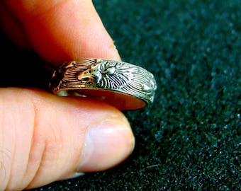 Anello a fascia in argento sterling con lupo - ispirato alla Casa Stark