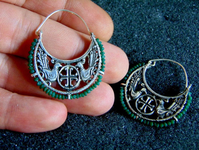 Sterling Silver Earrings,Silver and Green Agate Bird Earrings-Byzantine Dangle Earrings-Ancient Greek Bird Earrings-Artisan Jewelry image 5