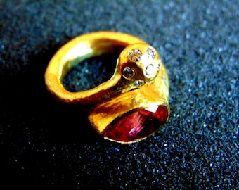 Cocktail 22k Ring-Solid Gold Womens Ring,Pink Tourmaline Diamonds Ring,Unique Gemstone Statement Ring,Fine Gold Jewelry,Gift For Women