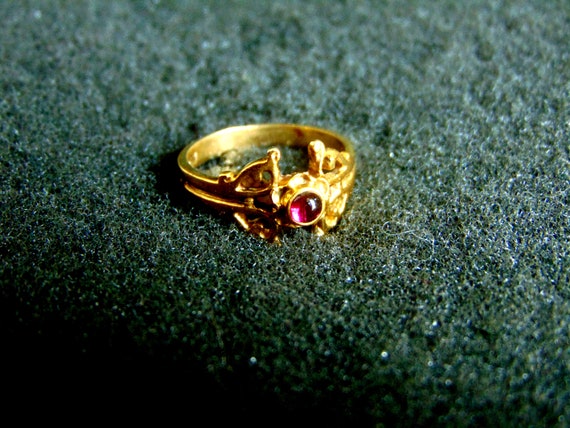 Anillo de oro de 14k, anillo vintage de oro amarillo 585 y granate