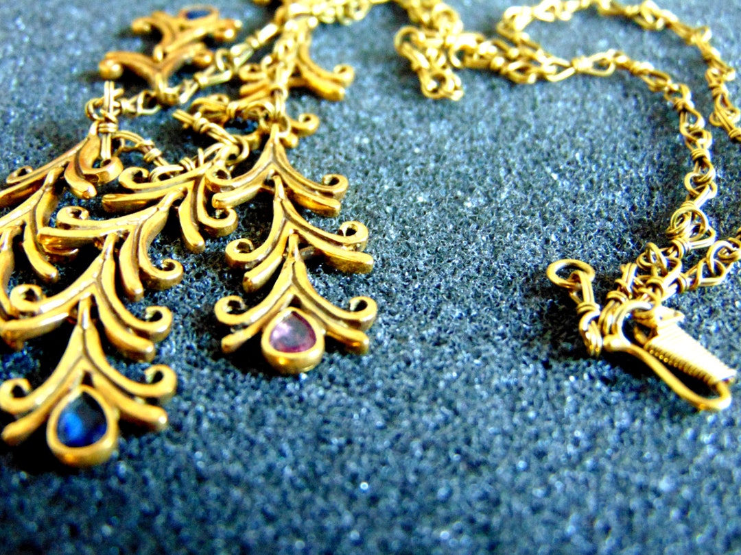 18k Gold Necklace, Solid Gold 750 Gemstone Necklace,sapphire Tourmaline