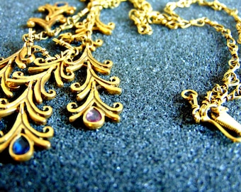 18k Gold Necklace, Solid Gold 750 Gemstone Necklace,Sapphire  Tourmaline Womens Necklace,Unique Gold Necklace,Gift for Her,Artisan Jewelry