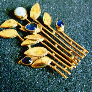 Atemberaubende 18k Gold Perle und Saphir Brosche-Gold 750 Edelstein Brosche-Vintgae Gold Brosche- Saphir und Perlen Brosche-Artisan Schmuck