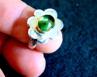 Poppy Ring, Tourmaline Quartz Ring, Green Tourmaline Ring, Gold Bohemian Ring