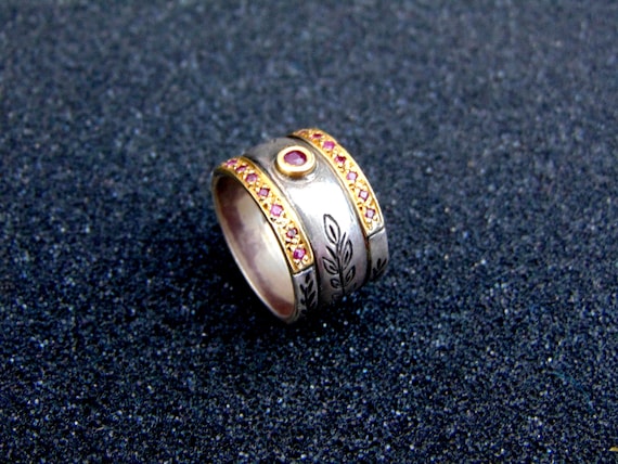 Art Deco Ruby Ring, Multi Gemstone Ring, Genuine … - image 4