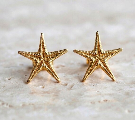 14 Karat Gold Starfish Earrings, Unusual Greek Artistic Earrings, Elegant Formal Earrings for Women, Large Boho Earrings